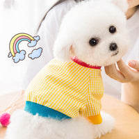 HKM-8062525 Plaid Cotton T-Shirt for Cats - Casual Yellow Design, Sizes XS to XXL
