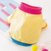 HKM-8062525 Plaid Cotton T-Shirt for Cats - Casual Yellow Design, Sizes XS to XXL