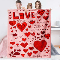 HKM-8062781 Heart Print Polyester Fiber Blanket - Warm and Cozy for All Seasons (Multiple Sizes Available)