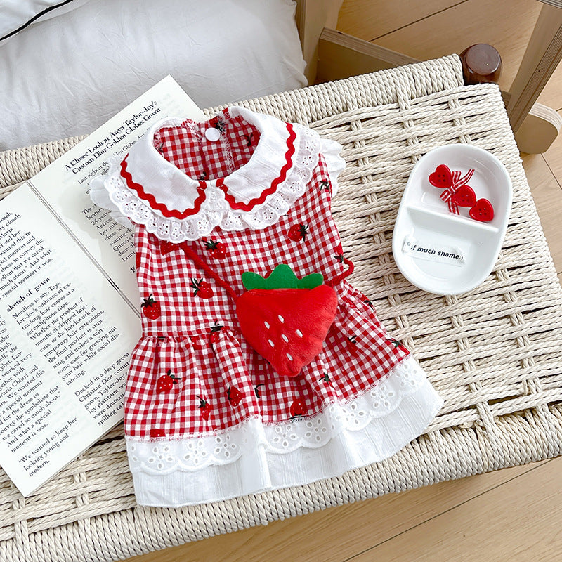 HKM-8063549 Cute Strawberry Dress for Dogs in Red and Pink - Available in Multiple Sizes