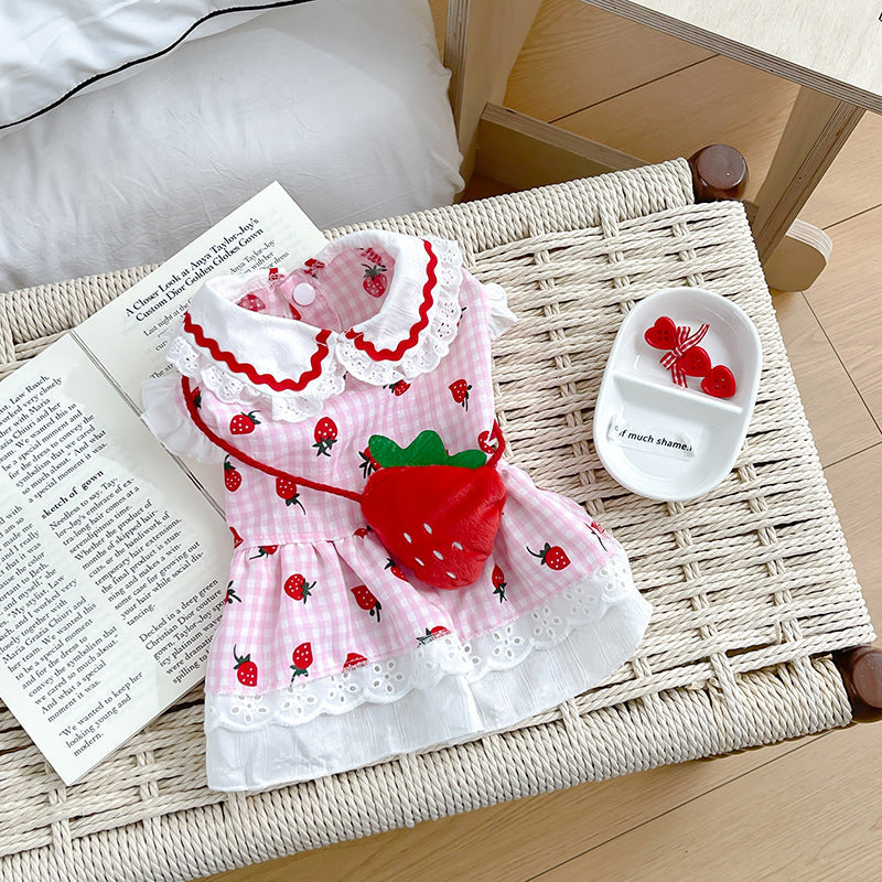 HKM-8063549 Cute Strawberry Dress for Dogs in Red and Pink - Available in Multiple Sizes