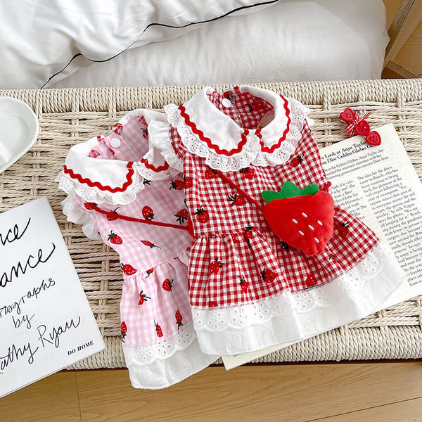 HKM-8063549 Cute Strawberry Dress for Dogs in Red and Pink - Available in Multiple Sizes