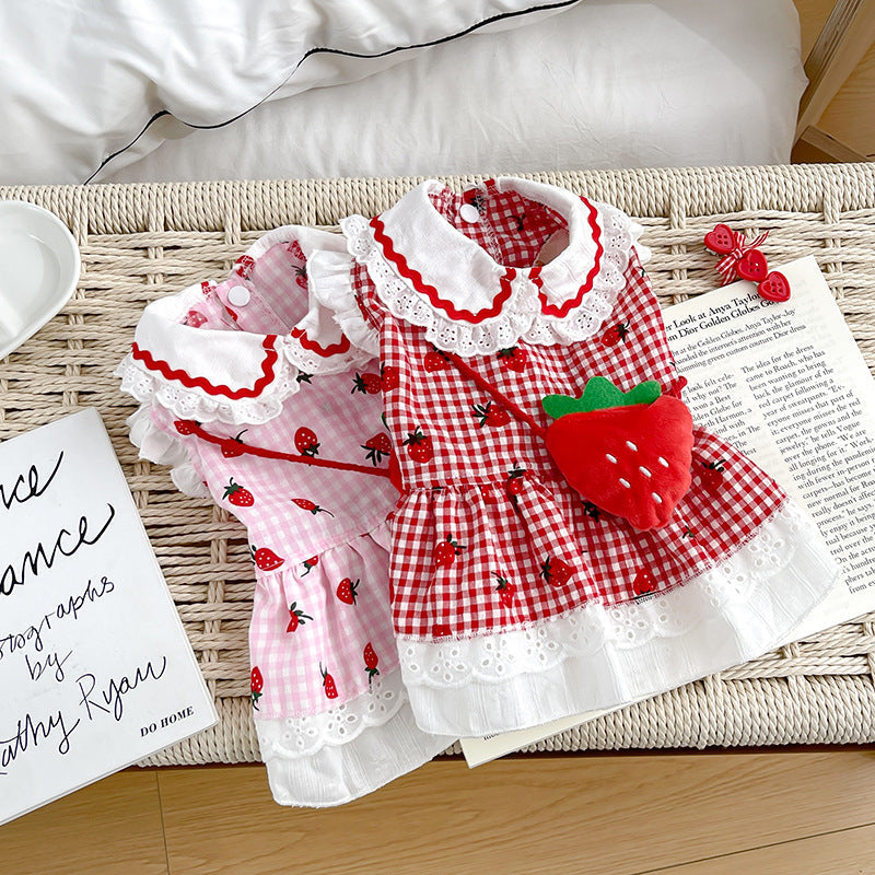 HKM-8063549 Cute Strawberry Dress for Dogs in Red and Pink - Available in Multiple Sizes