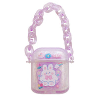 HKM-806547 AirPods Compatible Quicksand Cartoon Design Case with Chain for AirPods 1/2 Generation