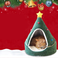 HKM-8065981 Christmas Tree Cat and Dog Litter with Soft Plush Fabric and Compressive Sponge