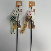 HKM-8066749 Cartoon Cat Teaser Stick with Wool Pom Poms for Interactive Play