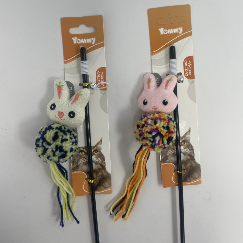 HKM-8066749 Cartoon Cat Teaser Stick with Wool Pom Poms for Interactive Play