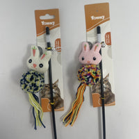 HKM-8066749 Cartoon Cat Teaser Stick with Wool Pom Poms for Interactive Play