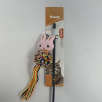 HKM-8066749 Cartoon Cat Teaser Stick with Wool Pom Poms for Interactive Play