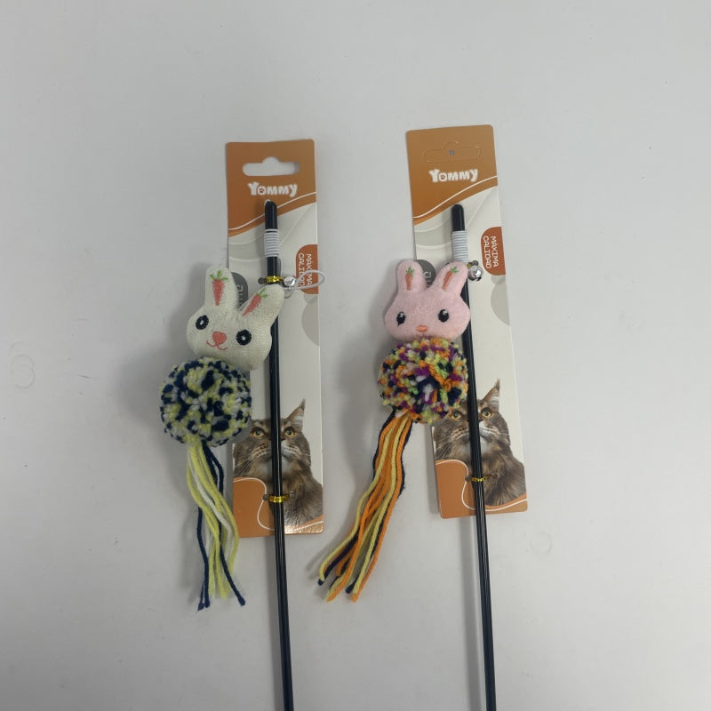 HKM-8066749 Cartoon Cat Teaser Stick with Wool Pom Poms for Interactive Play
