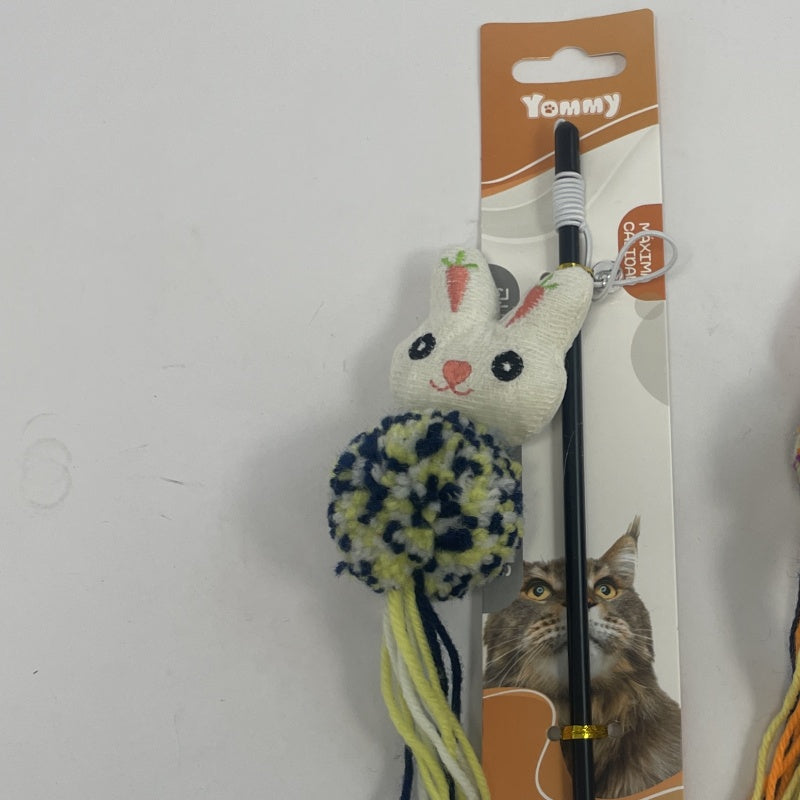HKM-8066749 Cartoon Cat Teaser Stick with Wool Pom Poms for Interactive Play