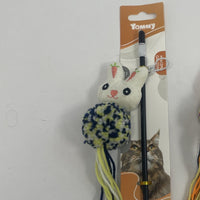 HKM-8066749 Cartoon Cat Teaser Stick with Wool Pom Poms for Interactive Play