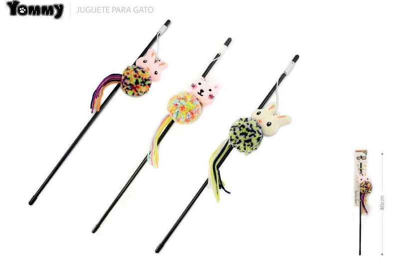 HKM-8066749 Cartoon Cat Teaser Stick with Wool Pom Poms for Interactive Play