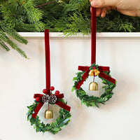 HKM-806931 Bell Garland Christmas Tree Pendant with Chinese Hawthorn Pine Cone and Green Leaf Design