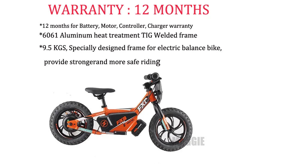 HKM-807059 250W 36V Electric Balance Bike for Kids - 12", 16", or 20" Wheels with Adjustable Speed