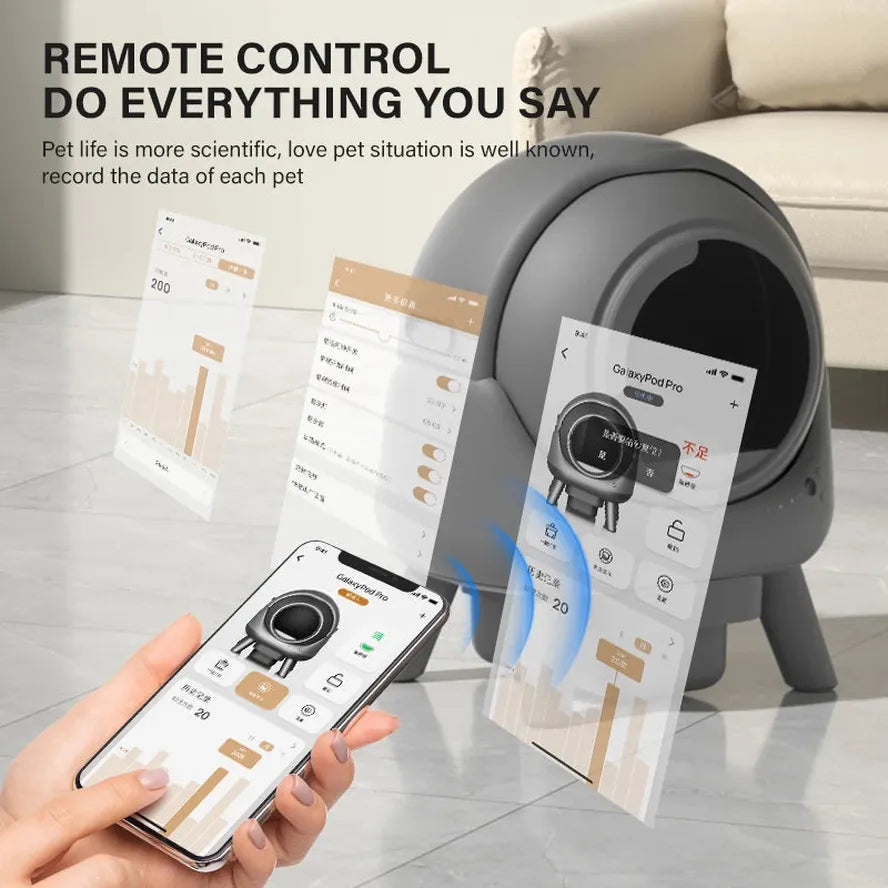 HKM-807251 Intelligent Self-Cleaning Cat Litter Box with Open-Top Design, 50L Capacity and Smart App Connectivity