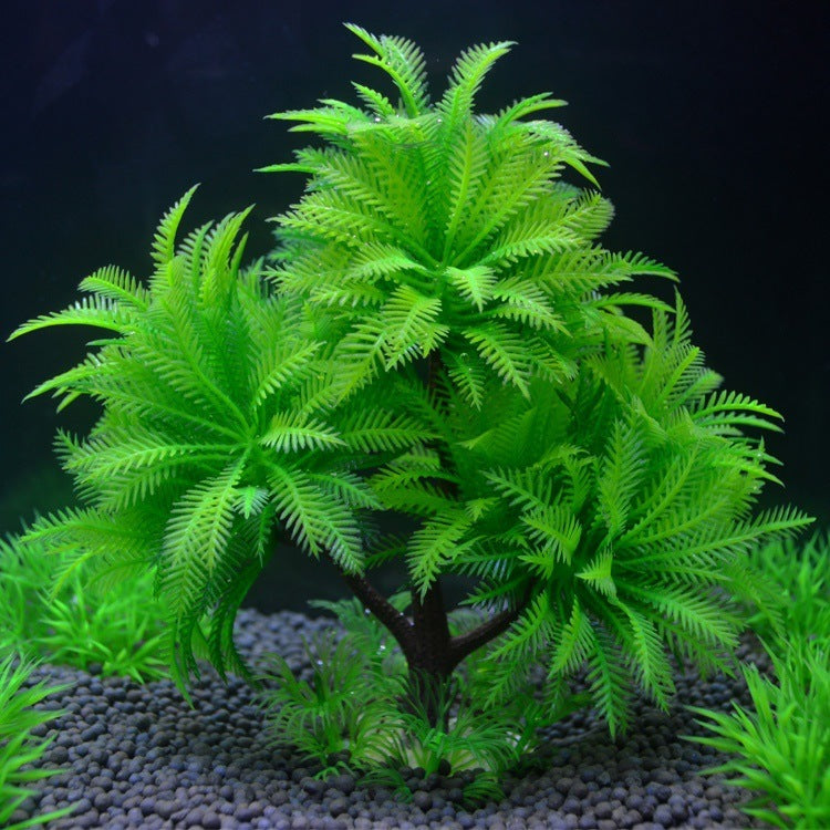 HKM-807315 Artificial Water Grass Aquarium Decor – 15cm Simulation Plastic Plant in Green and Pink