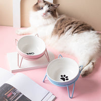 HKM-8073661 Ceramic Pet Bowl with High Foot for Neck Protection - Multiple Colors and Designs Available