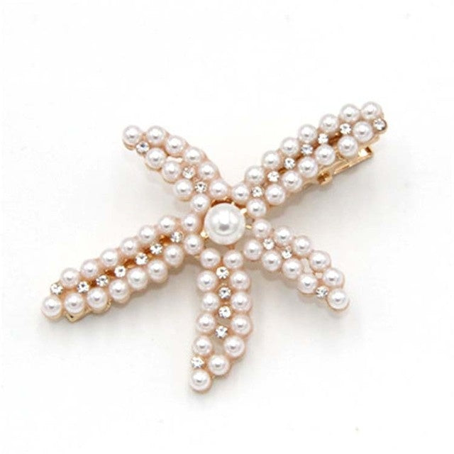 HKM-807379 Geometric Hairpin with White Crystal Accents - Alloy and Plastic/Resin Design