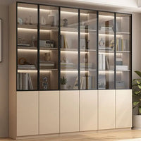 HKM-807507 Modern Wooden Bookshelf with Glass Doors - Stylish Storage Cabinet and Decorative Partition