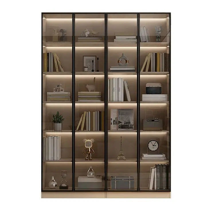 HKM-807507 Modern Wooden Bookshelf with Glass Doors - Stylish Storage Cabinet and Decorative Partition