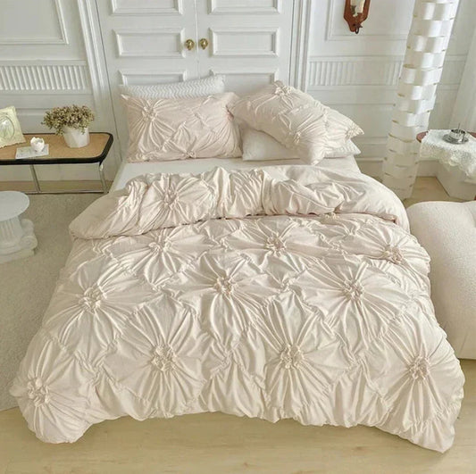 HKM-807635 Solid Color 3D Twisted Design Quilt Cover and Pillowcase Set for Various Bed Sizes