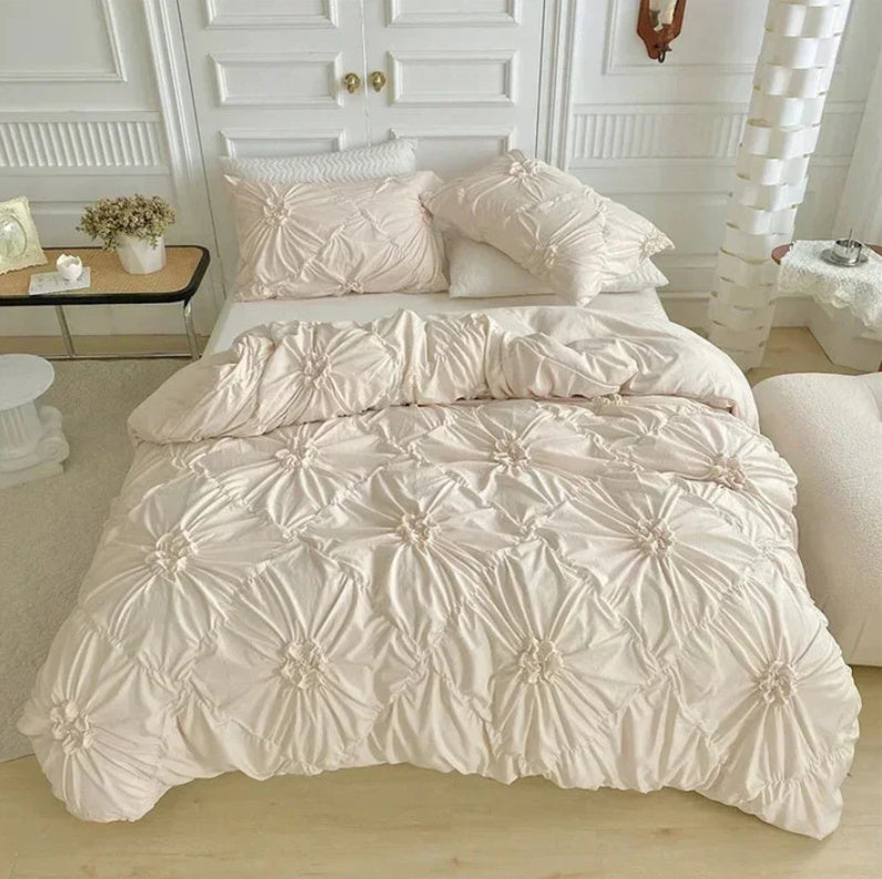 HKM-807635 Solid Color 3D Twisted Design Quilt Cover and Pillowcase Set for Various Bed Sizes