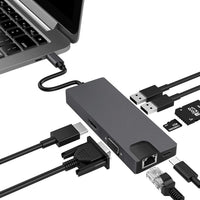 HKM-807699 USB-C Multiport Hub with HDMI, VGA, USB 3.0, SD/TF Card Reader and Gigabit Ethernet