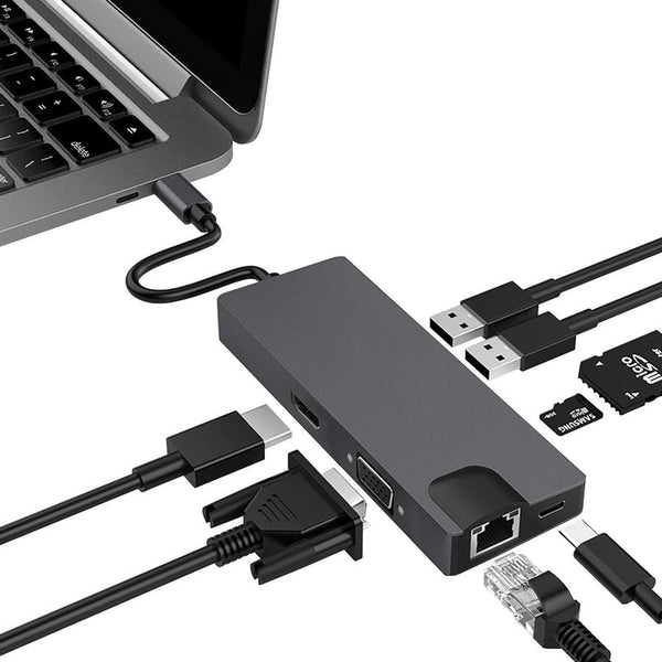 HKM-807699 USB-C Multiport Hub with HDMI, VGA, USB 3.0, SD/TF Card Reader and Gigabit Ethernet