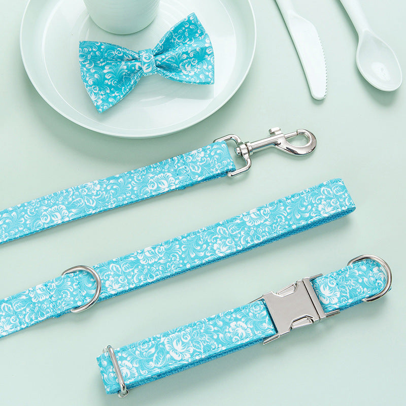 HKM-8077245 Personalized Polyester Dog Collar with Traction Rope and Bow Set