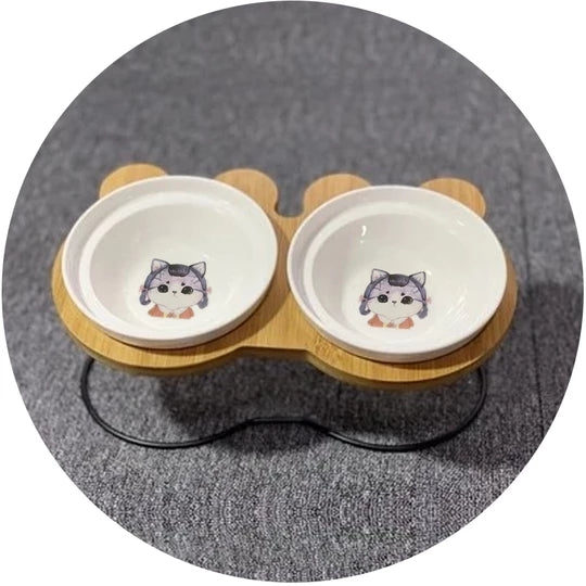 HKM-8077629 High-End Cartoon Ceramic Pet Bowl - Single and Double Sizes Available