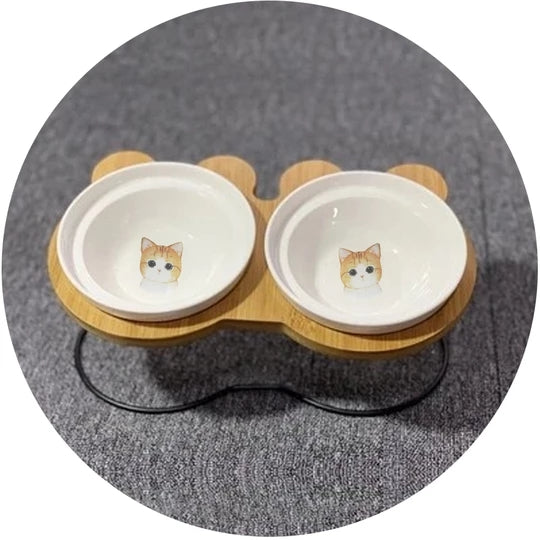 HKM-8077629 High-End Cartoon Ceramic Pet Bowl - Single and Double Sizes Available