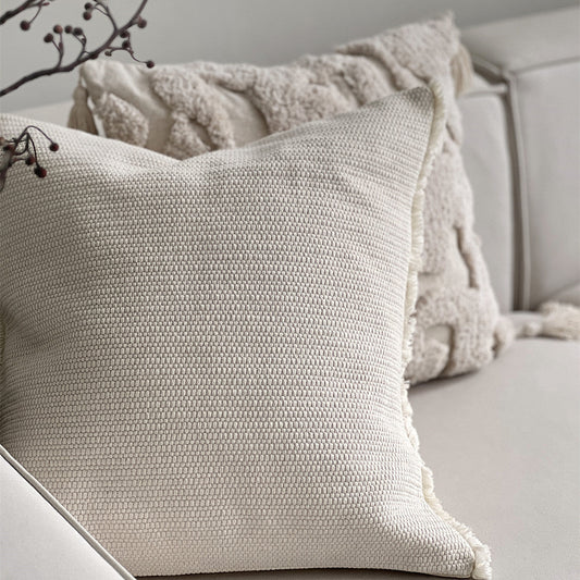 HKM-807763 Cotton and Hemp Quiet Wind Pillowcase - Cream White 50x50cm, Moon Frost White 50x50cm, Clear Tea Brown 45x45cm