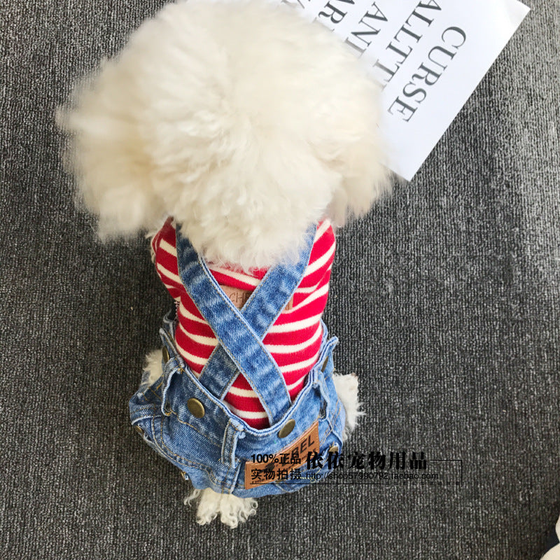 HKM-8078909 Light Blue and Dark Blue Denim Pet Suspender Pants for Dogs