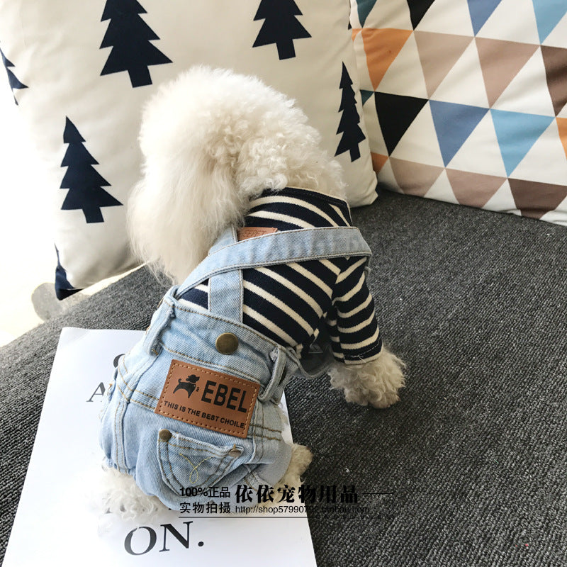 HKM-8078909 Light Blue and Dark Blue Denim Pet Suspender Pants for Dogs