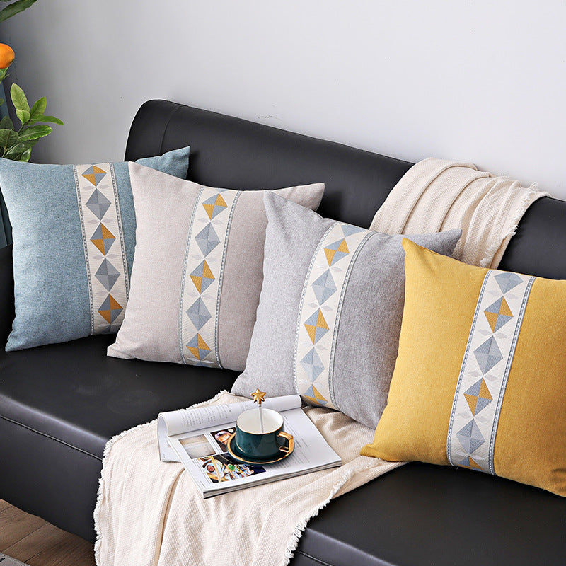 HKM-807955 Geometric Modern Style Linen Pillow Cover - 45x45cm Cotton and Hemp