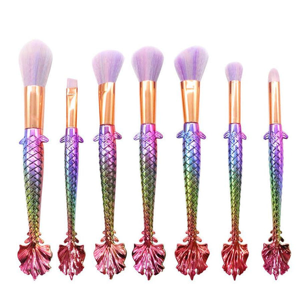 HKM-808019 Colorful 7-Piece Makeup Brush Set with Fan Brush for Precise Application