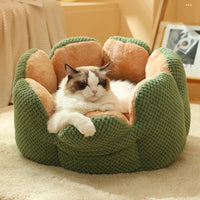 HKM-8080701 Cactus Petal Shape Soft Plush Pet Bed for Cats and Small Dogs, Warm Sleeping Nest with Non-Slip Base, Machine Washable