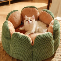HKM-8080701 Cactus Petal Shape Soft Plush Pet Bed for Cats and Small Dogs, Warm Sleeping Nest with Non-Slip Base, Machine Washable