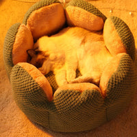 HKM-8080701 Cactus Petal Shape Soft Plush Pet Bed for Cats and Small Dogs, Warm Sleeping Nest with Non-Slip Base, Machine Washable