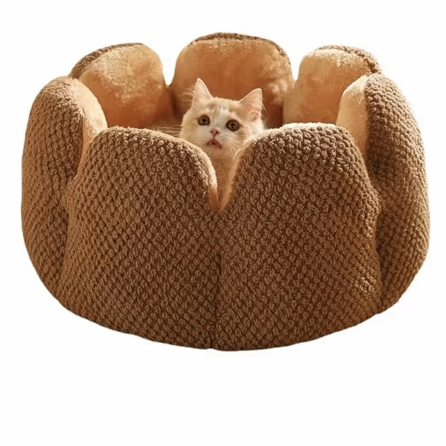 HKM-8080701 Cactus Petal Shape Soft Plush Pet Bed for Cats and Small Dogs, Warm Sleeping Nest with Non-Slip Base, Machine Washable