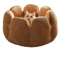 HKM-8080701 Cactus Petal Shape Soft Plush Pet Bed for Cats and Small Dogs, Warm Sleeping Nest with Non-Slip Base, Machine Washable