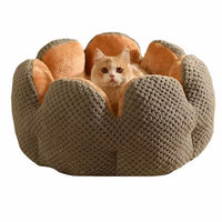 HKM-8080701 Cactus Petal Shape Soft Plush Pet Bed for Cats and Small Dogs, Warm Sleeping Nest with Non-Slip Base, Machine Washable