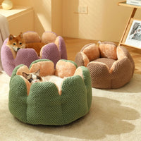 HKM-8080701 Cactus Petal Shape Soft Plush Pet Bed for Cats and Small Dogs, Warm Sleeping Nest with Non-Slip Base, Machine Washable