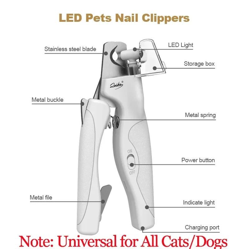 HKM-8081213 Rechargeable Pet Nail Clippers with LED Light for Safe and Precise Trimming of Dogs and Cats