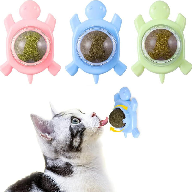 HKM-808147 Organic Silvervine Catnip Ball for Indoor Cats - Edible Cat Toy, 360-Degree Rotating Mint Flavor, Non-Damaging Wall Adhesive