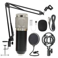 HKM-808147 Professional Condenser Microphone Stand Set with Integrated F-16 Core for Desktop and Laptop Use