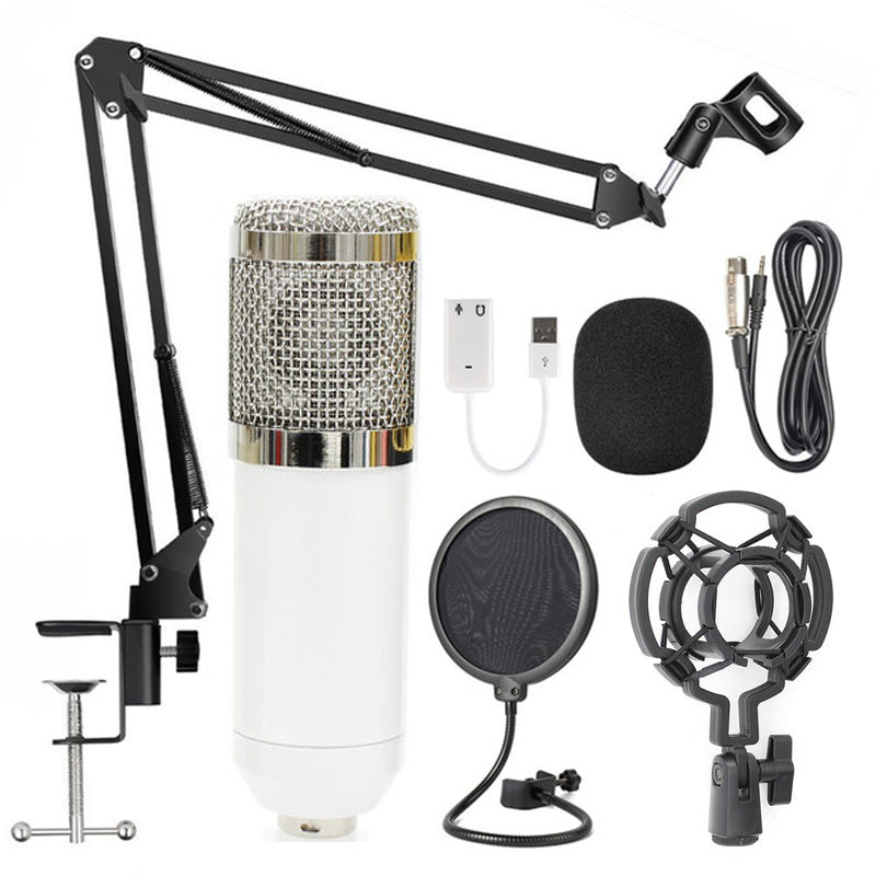 HKM-808147 Professional Condenser Microphone Stand Set with Integrated F-16 Core for Desktop and Laptop Use