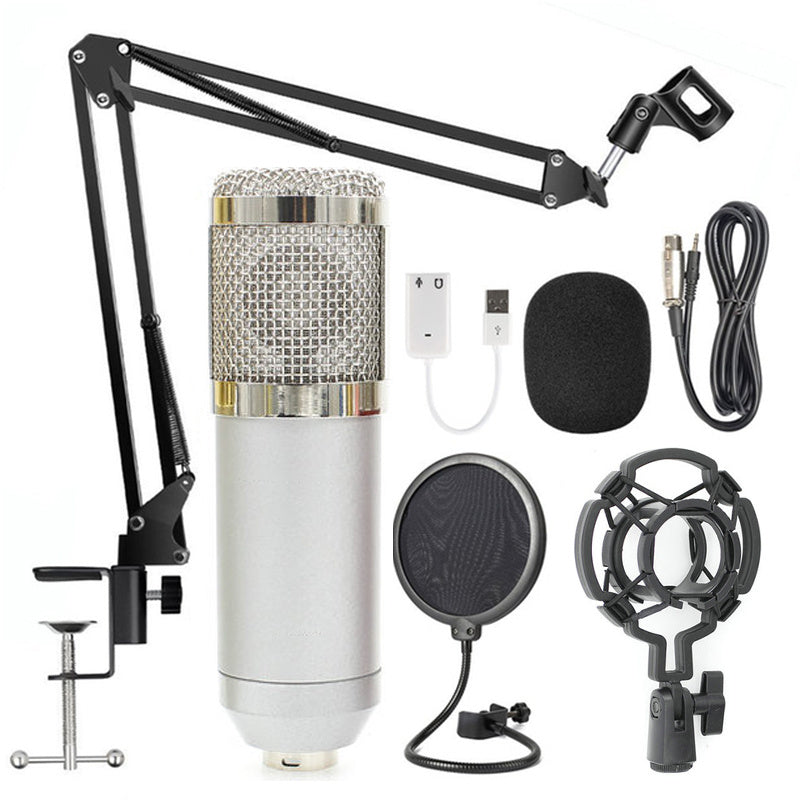 HKM-808147 Professional Condenser Microphone Stand Set with Integrated F-16 Core for Desktop and Laptop Use