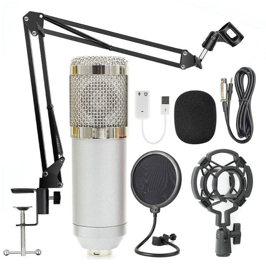 HKM-808147 Professional Condenser Microphone Stand Set with Integrated F-16 Core for Desktop and Laptop Use